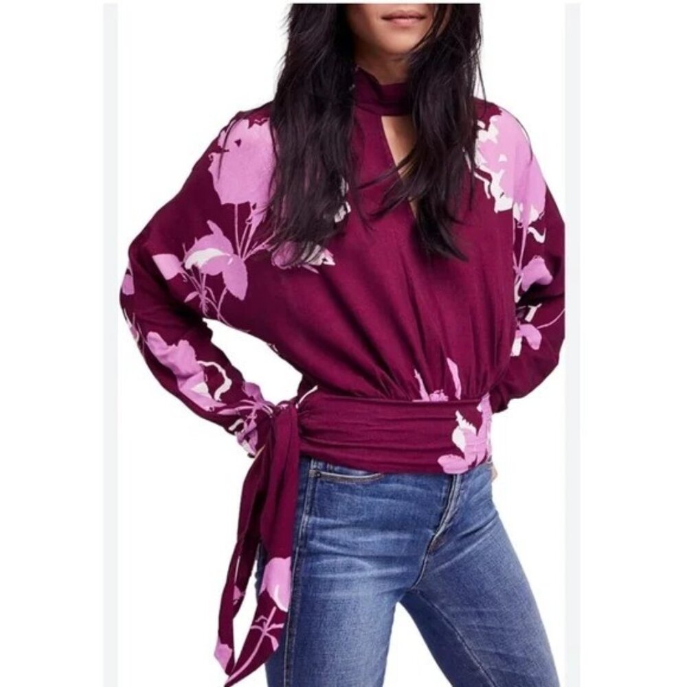 Free People "Say You Love Me" Burgundy Blouse Size XS